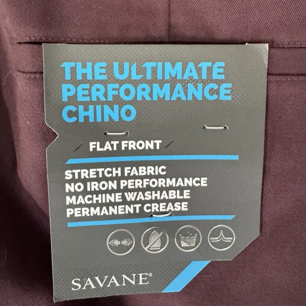 NWT Savane Plum Ultimate‎ Performance Flat Front Chino Dress Pants Flat 40x29